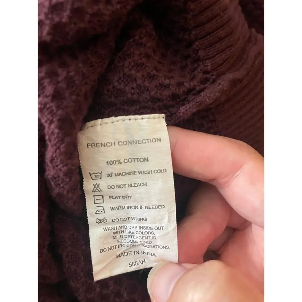 French Connection Classic Burgundy Quarter-Zip Knit Sweater Size Small